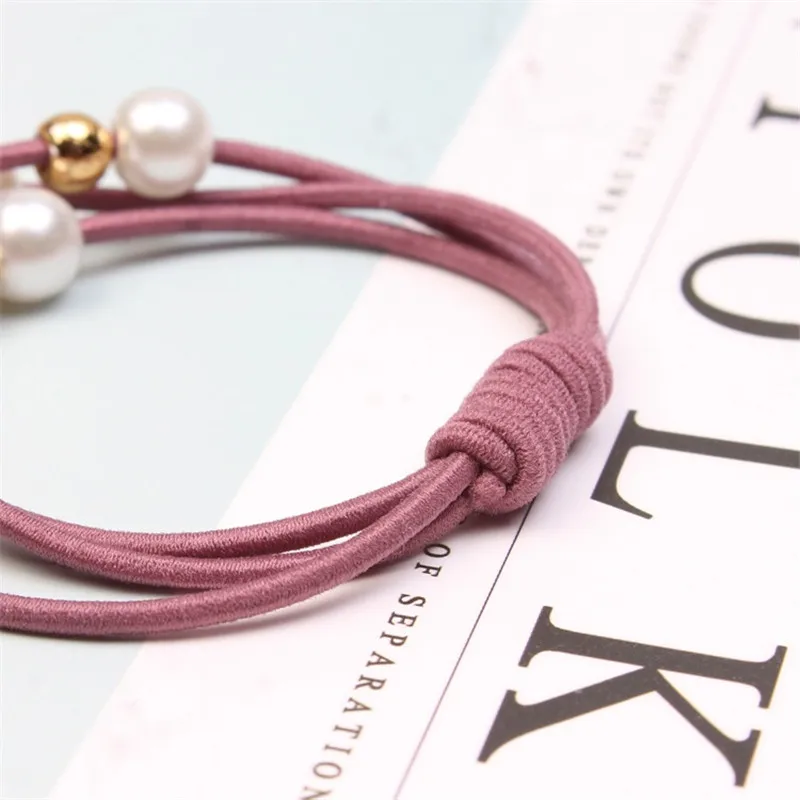 New hot Korean version of spring hair accessories fashion bee pearl hair rope Korean color three ring head rope