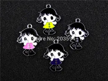 

AE370 Mix Color 20Pcs Alloy Metal Enamel Girl Charms Pendant 32x25mm