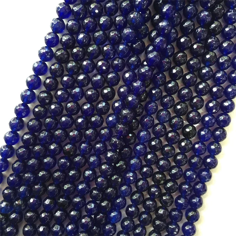 

Wholesale Natural Stone Dye Blue Sapphires Faceted Round 6/8/10/12MM Loose Beads Gem Stone For DIY Jewelry Bracelet Making Gift