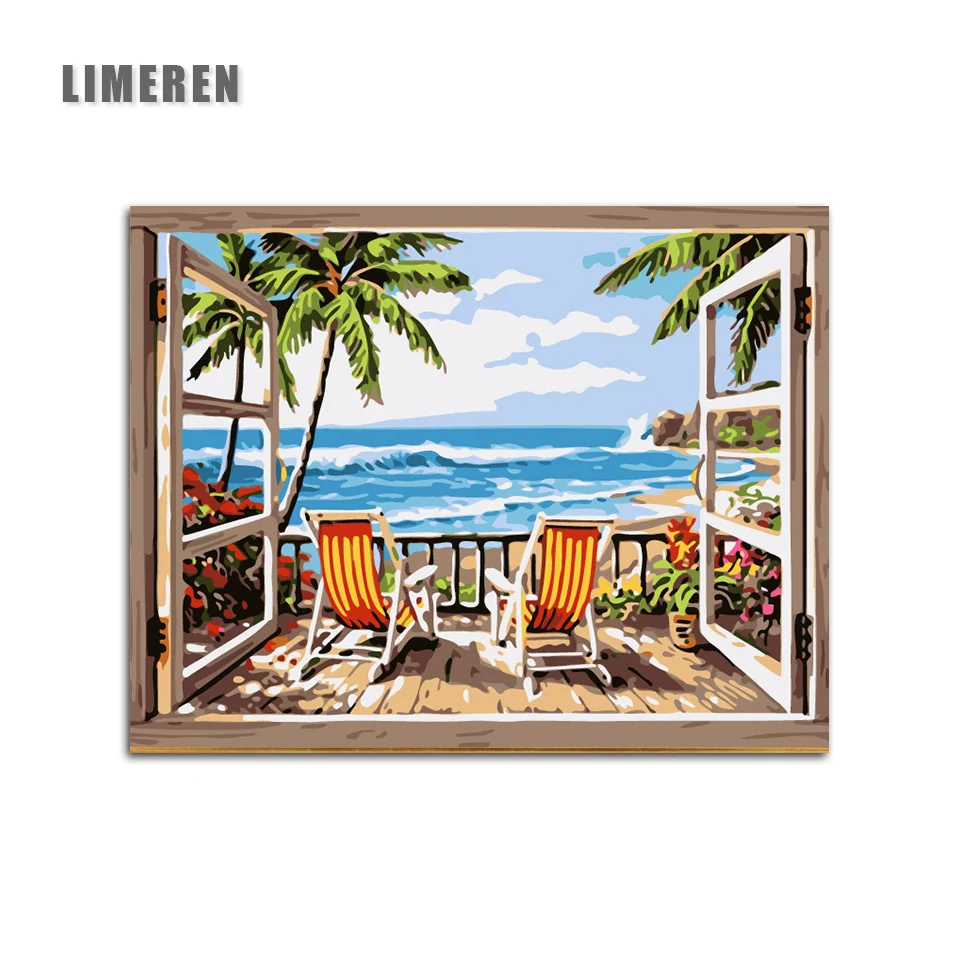 

Frameless Scenery outside the window Recliner trees Painting By Numbers Coloring By Numbers