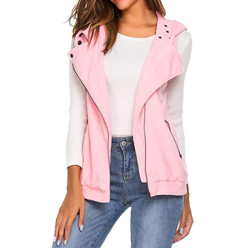 FeiTong Vest Waistcoat Women Ladies Sleeveless Hooded Vest Casual Slim