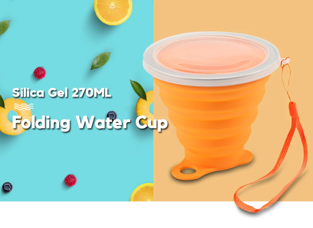 Silica Gel 270ML Folding Water Cup Heat Resistance with Cover Strap