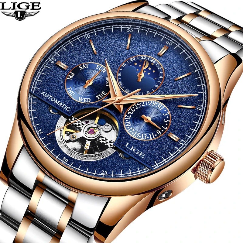 

LIGE Mens Watches Top Brand Luxury Automatic Mechanical Watch Men Full Steel Business Waterproof Sport Watches Relogio Masculino