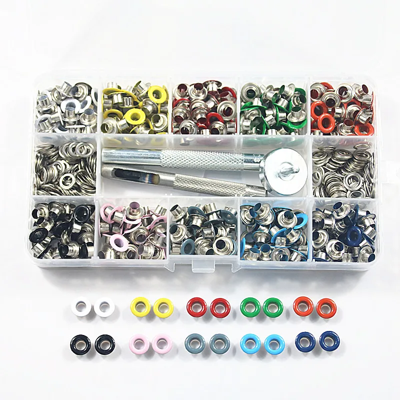 

400sets 10Colors 5MM Metal Eyelets Grommets Buttons with 3PCS Installation Tools for Belts Bags Clothing Leather Backpacks Shoes