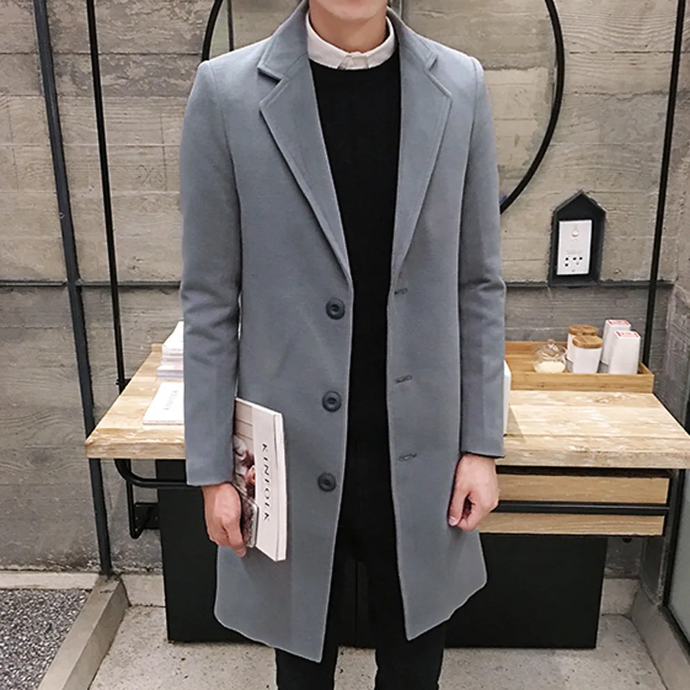 

YOUYEDIAN 2019 Men Formal Single Breasted Figuring Overcoat Long Wool Jacket Outwear Plus New arrival