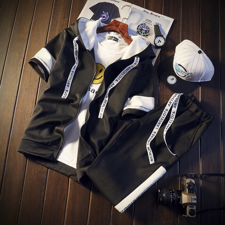 Мужской спортивный костюм с коротким рукавом, толстовка с капюшоном + шорты, спортивный костюм, 2 шт. для мужчин, спортивная одежда