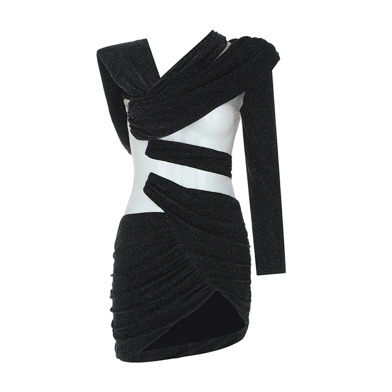 Новинка года; черное сексуальное Сетчатое платье с длинными рукавами; облегающее модное летнее Клубное платье на одно плечо; Vestidos Celebrity