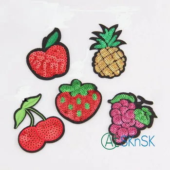 

3 sets /lot 15pcs Hot sale Iron on garment embroidered cloth patches appliques lovely fruit squined patches for clothing