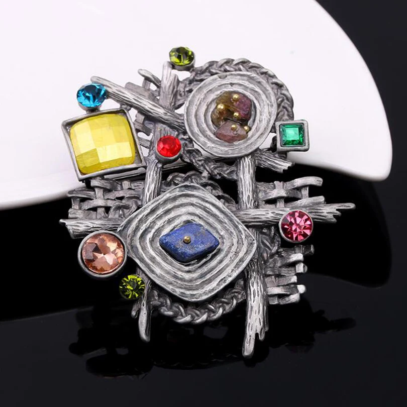 Charm Vintage Natural Stone Large Brooches Pins Women Wedding Party