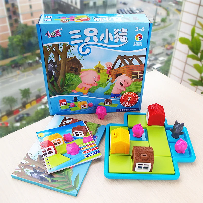 

Children Hide&Seek Board Game Toy Three Little Pigs and Wolf 48 Challenge with Solution Puzzle Game IQ Training Educational Toy