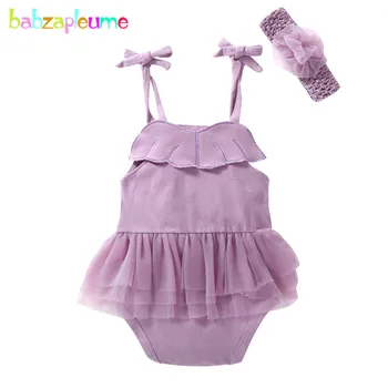 

2Piece 3-24Months Baby Girls Summer Clothes Newborn Bodysuits+Headband Cute Princess Jumpsuit 1st Birthday Clothing Set BC1736-1