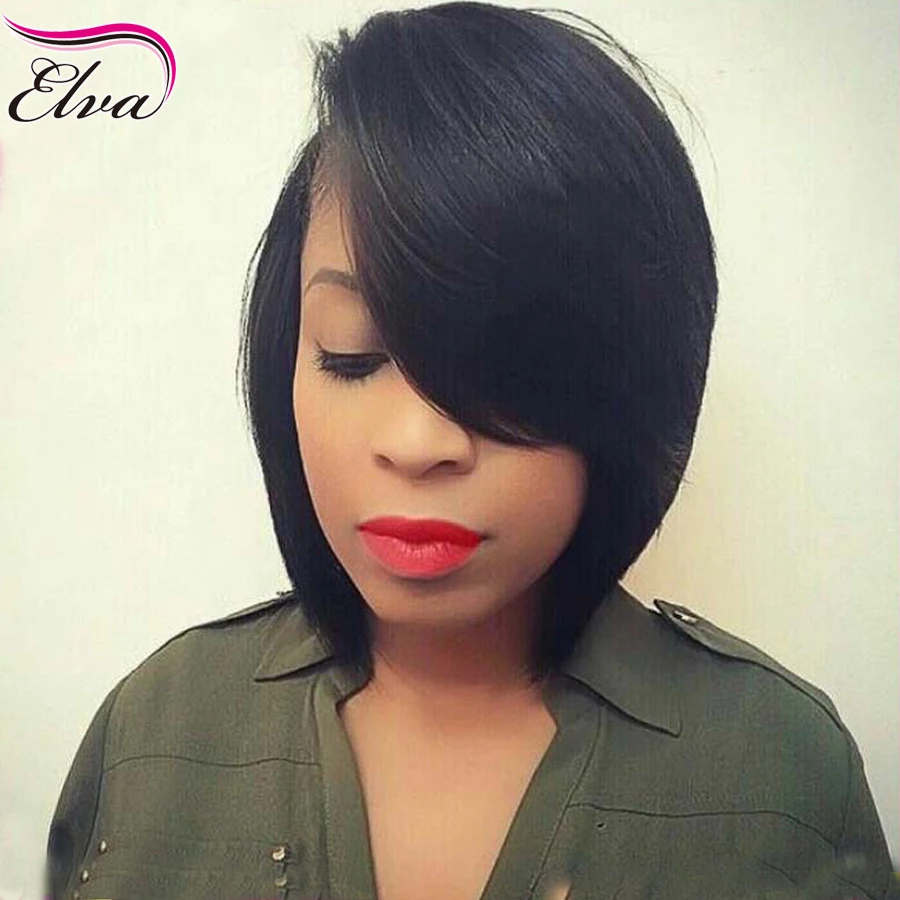

Full Lace Short Human Hair Wigs With Bangs Lace Front Wig With Baby Hair Short Wigs For Black Women Brazilian Hair Bob Lace Wigs