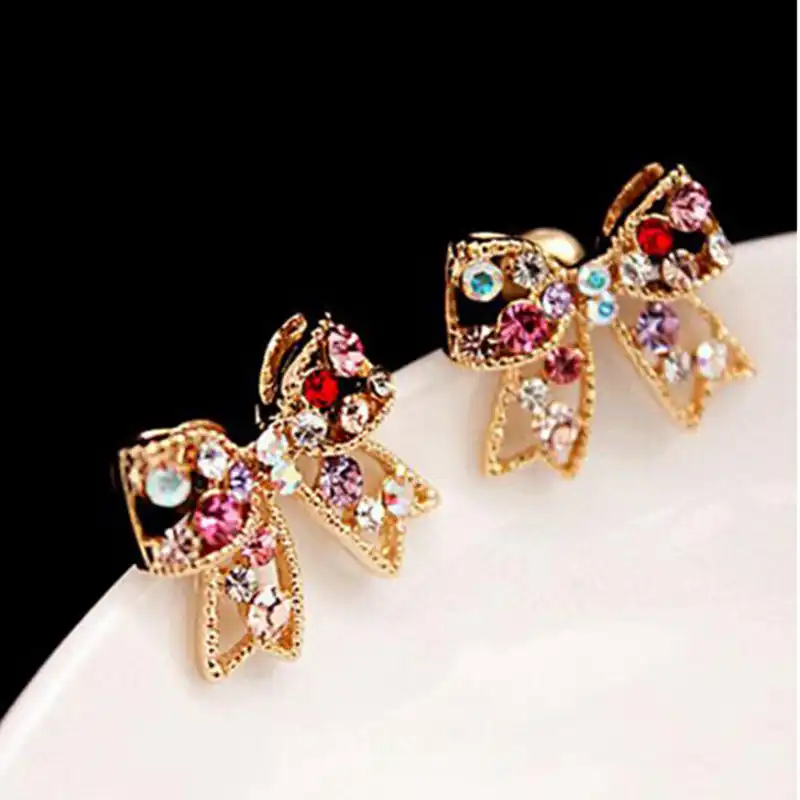Женские серьги гвоздики с бантом и кристаллами|fashion stud earrings|stud earringsearrings fashion |