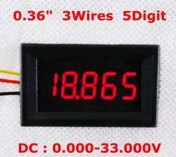 

5 pcs DC 0-33.000V 33V Voltage Panel Meter 0.36" LED 3 Wires 5 Digit Digital Voltmeter New