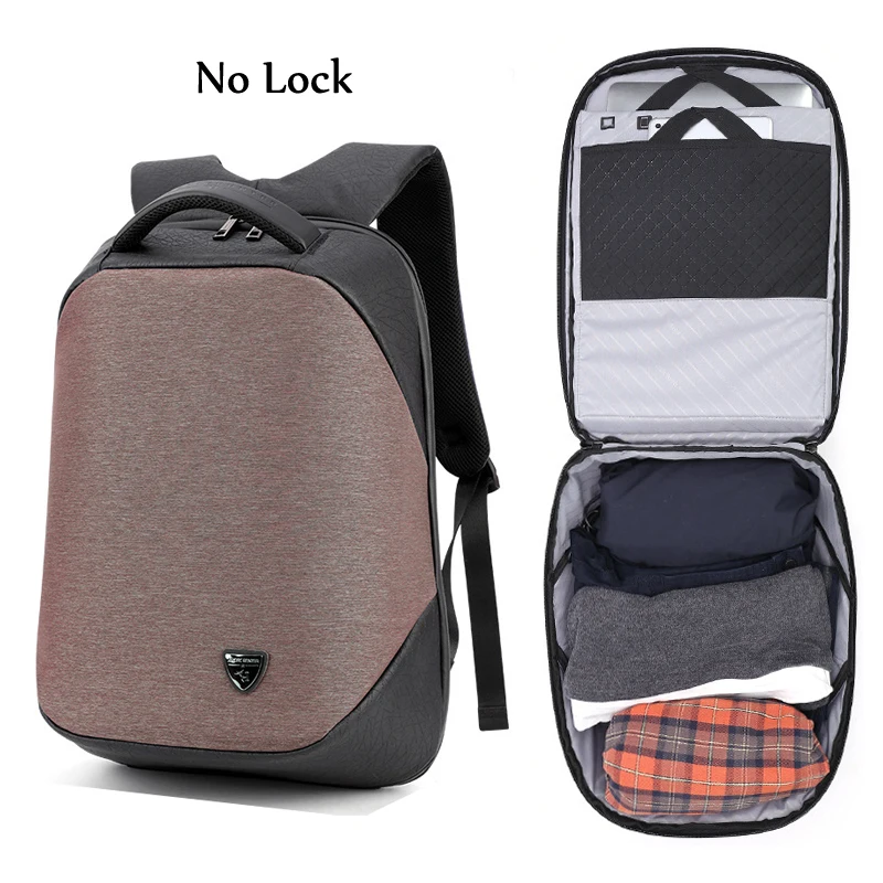 ARCTIC HUNTER мужская сумка для ноутбука с защитой от кражи 15,6, школьный рюкзак с блокировкой паролем, водонепроницаемые повседневные деловые мужские рюкзаки для путешествий - Цвет: Brown
