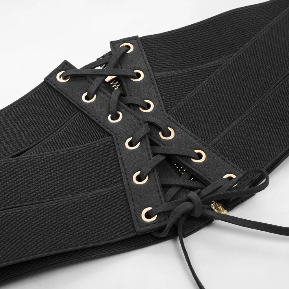 Новый Для женщин Дамы Ретро Винтаж ремень сплошной цвет металла молния назад корсет шнуровкой эластичный стрейч Cincher Пояс