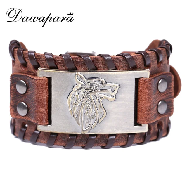 Us 4 99 Dawapara Light Brown Genuine Leather Bracelet Bangles Mens Wide Bracelets Adjule Hand Wave Wolf Head For Men In Charm Us 4 99 Dawapara Light Brown Genuine Leather Bracelet Bangles Mens Wide Bracelets Adjule Hand Wave Wolf Head For Men In Charm