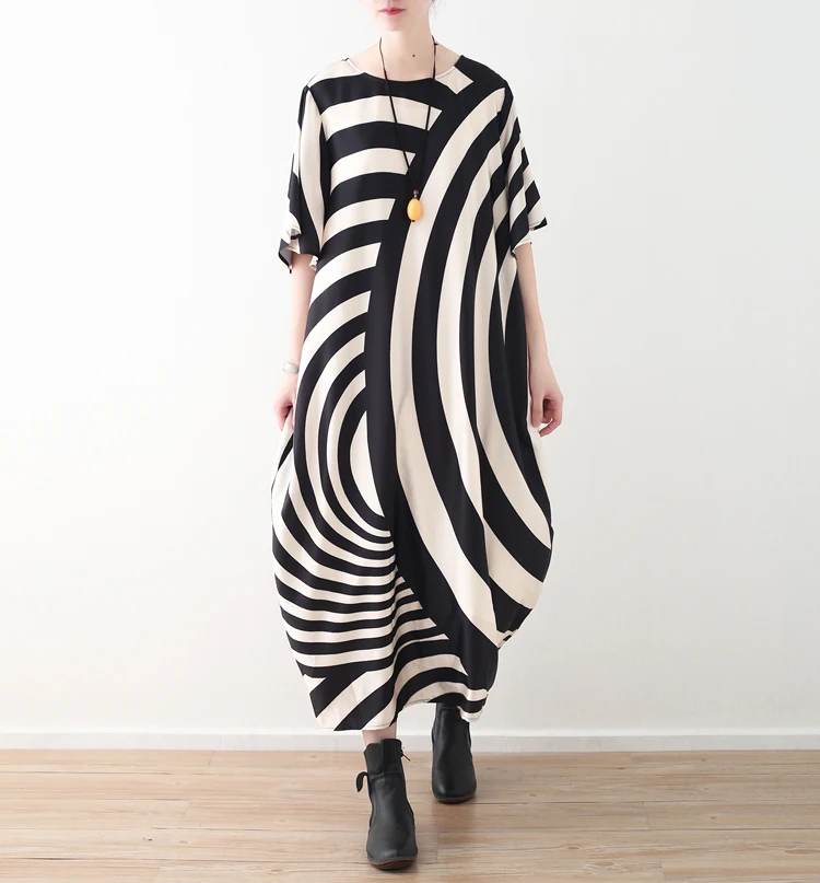 

2018 female new spring and summer original design irregular striped loose large size chiffon silk dress