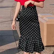 Офис леди Юбки-карандаши мода slim колен юбки женские Винтаж горошек русалка юбка