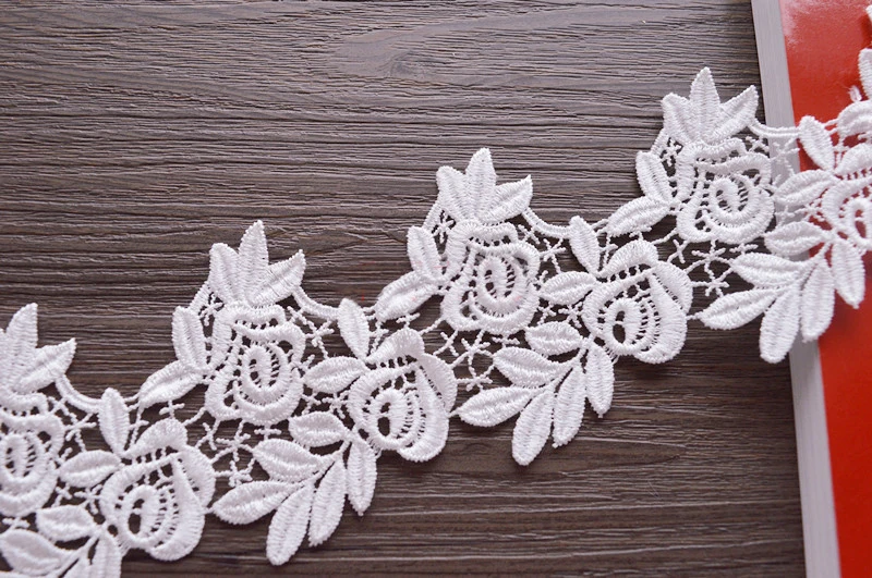 5 yard 6.5cm 2.55" wide ivory fabric embroidered tapes lace trim ribbon