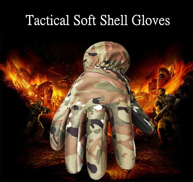 Winter Tactical Gloves Camouflage Genuine Leather Thicker Sports Combat Gear Glove Thick Full Finger Military Glove Waterproof