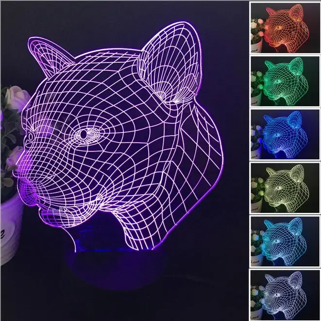 Hot Sale Animal Leopard Head 3D LED USB Lamp 7 Colors Changing Touch Sensor Floodlights RC Night Light Bulb Child kids toys gift - Испускаемый цвет: 7 Color Change