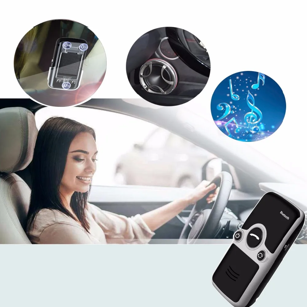 

Siparnuo Solar Power Aux Bluetooth Car Kit Sun Visor Hands Free Speakerphone with USB Bluetooth Handsfree Carkit