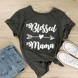 2019 однотонные темно серый Blessed Mama письмо для женщин футболка с принтом Базовая футболка круглым вырезом бренд повседневные футболки Топы