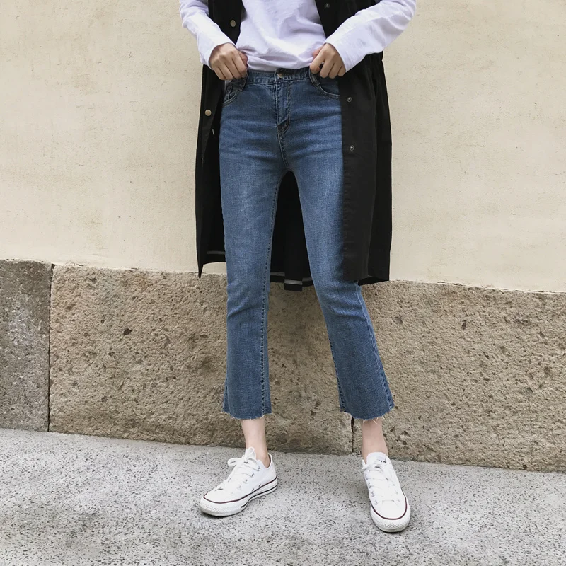 

Firm offers chic Korea cultivate one's morality show thin straight stretch nine points bootleg jeans