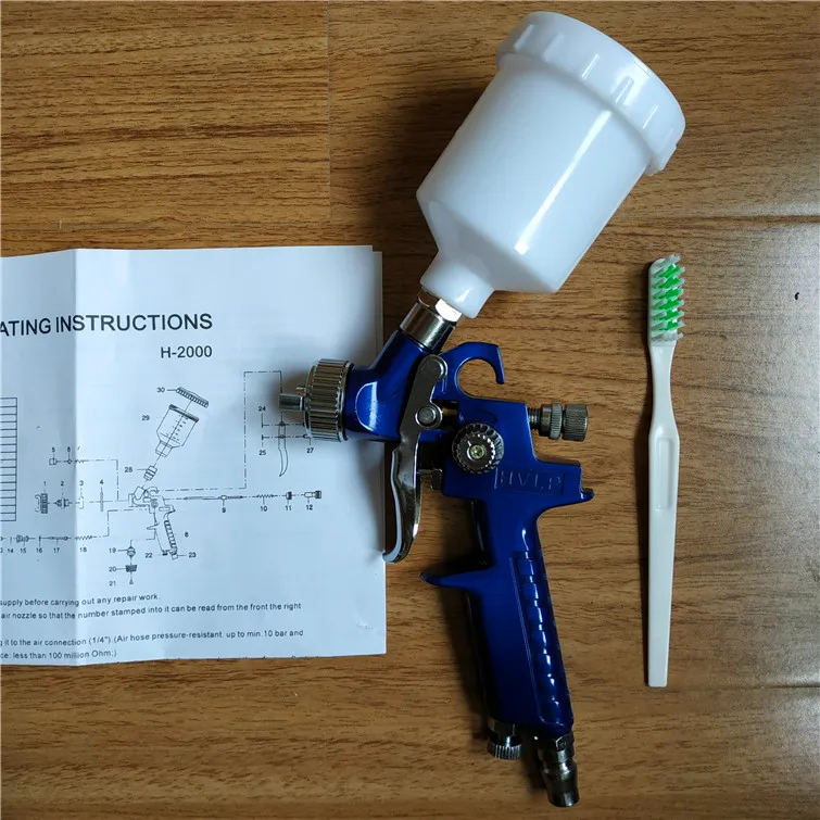 H2000 HVLP самотеком ручной пистолет с чашкой, покраска автомобиля пистолет, мини пистолет распылитель краски H-2000 0,8 1,0 мм Размер