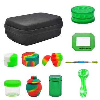 

COURNOT Wax Oil Bag FDA Silicone Stash Jar Aluminum Metal Box Plastic Herb Grinder Non-Stick Silicone Carb Mat Smoking Pipe
