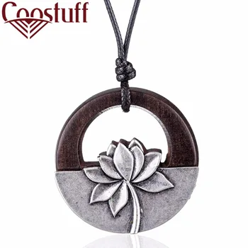 

Vintage Women Jewelry Long Necklace Lotus Pendant Handmade Black sandalwood Flower Pendant necklaces & pendants jewellery 2020