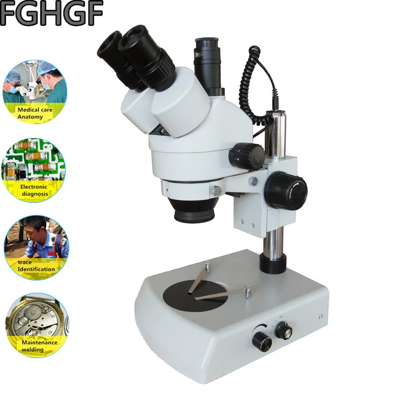 

FGHGF SZM-745 Trinocular Stereo Microscope 0.7-4.5X Times Zoom Lens Dissection Microscope Upper and Lower Light Source