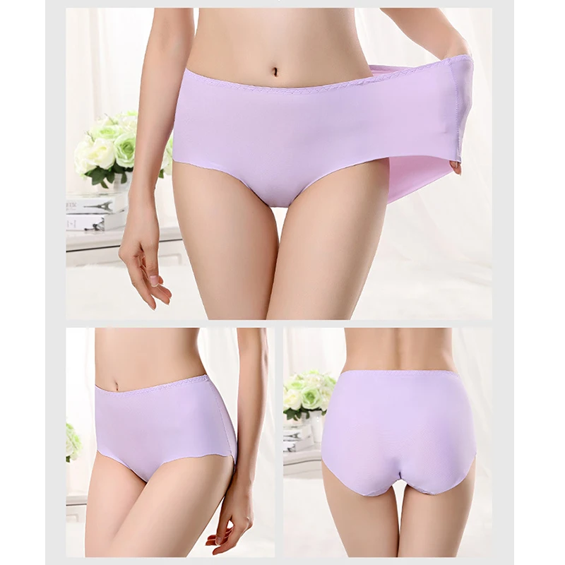 Women Plus Size Panties Ice Silk Briefs Middle-Rise Underpants Soft Underwear Knickers