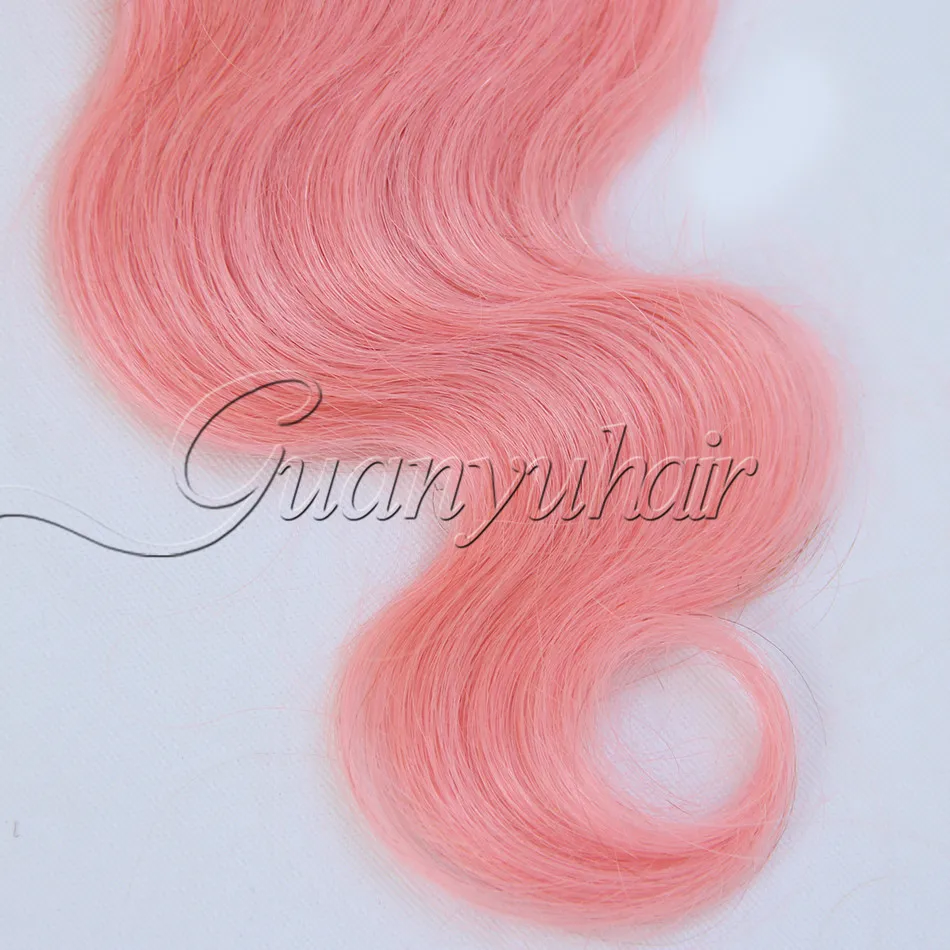 Guanyuhair Ombre # 1B/розовый 3 Связки с 13x4 кружева Фронтальная застежка уха до перуанской