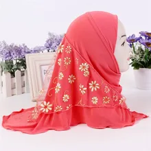 Imixlot Лидер продаж для детей мусульманские хиджаб детский с Кружево цветочный узор исламский шарф шали стрейч головы обёрточная бумага