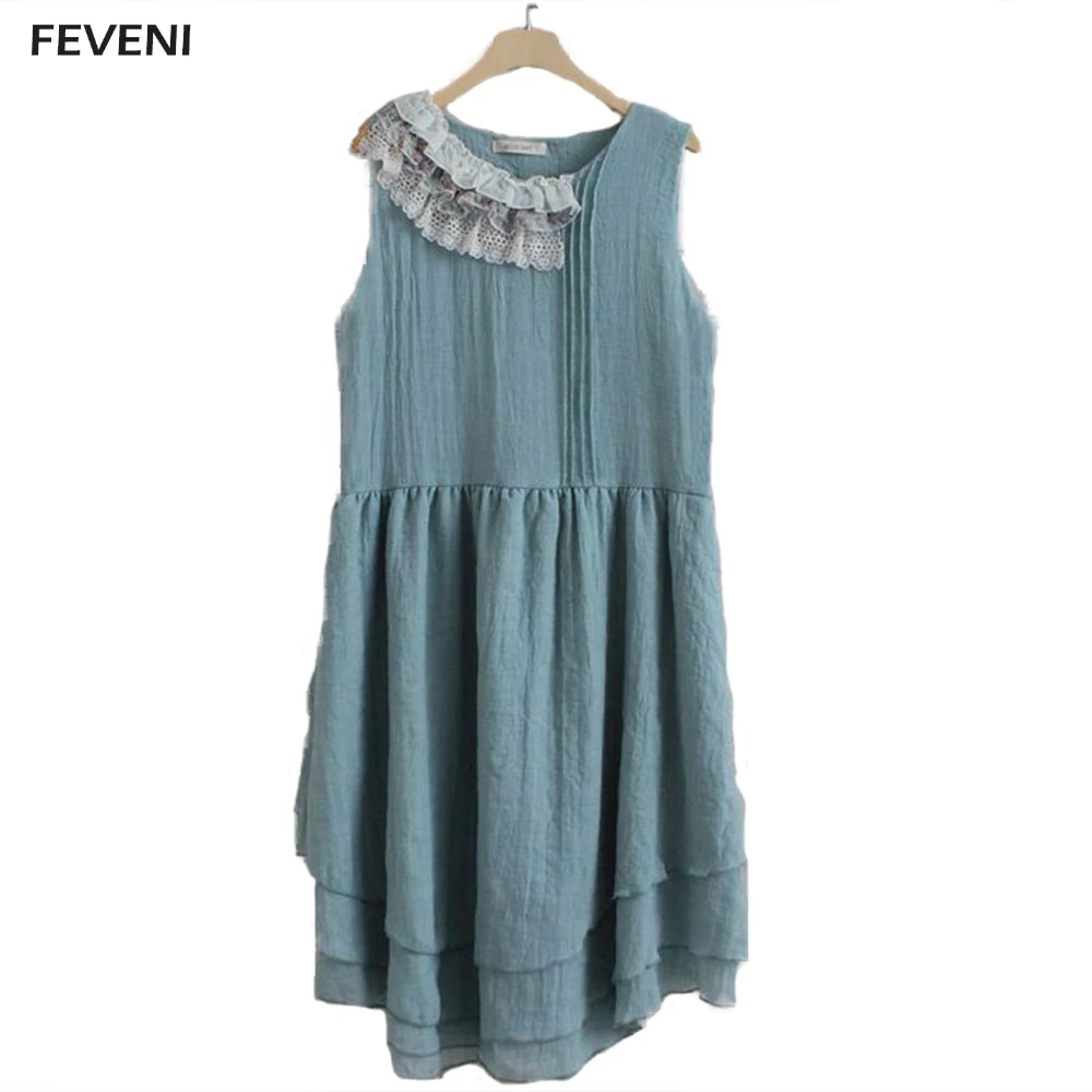 Дамы Новое Поступление Буле без рукавов Цвет Boho оборками подол Платья для женщин