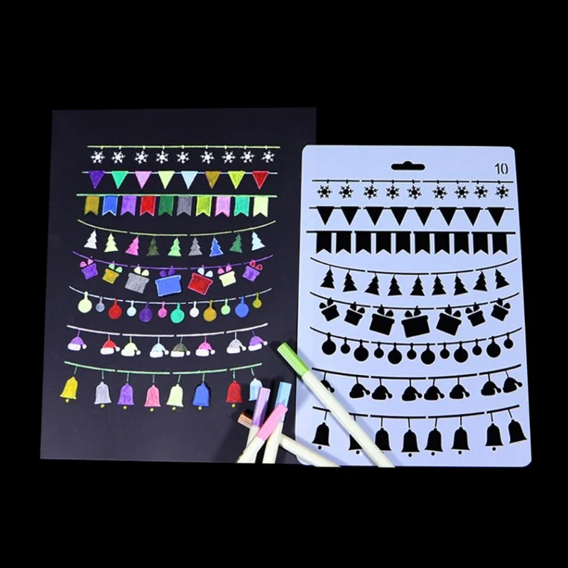 

HOT Cake Cookie Stamping Mold Decoration Spray Stencil Hollow Wall Painting Template cute Christmas flags