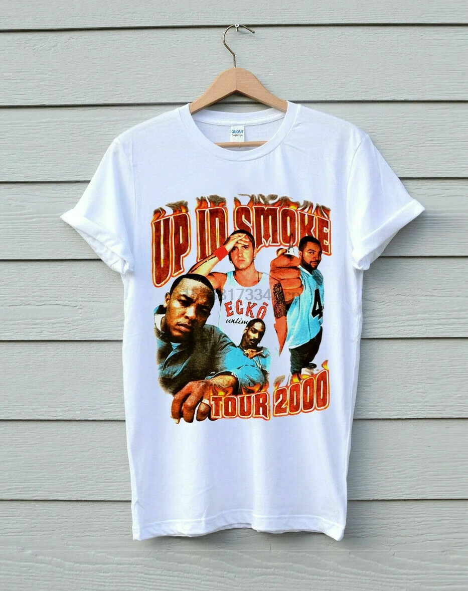 

Vintage Rap T-shirt Up In Smoke Tour 2000 DRE EMINEM SNOOP T-shirt Reprint Short Sleeves Cotton Fashion T Shirt Free Shipping
