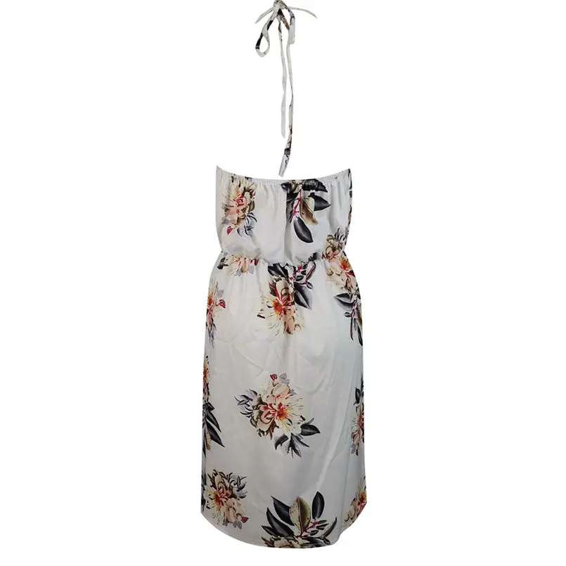 New Women Summer Sexy Sleeveless Halter Neck Floral Print Casual Mini Dress Elegant Lady Vintage Casual Party Dress #4R14 (10)