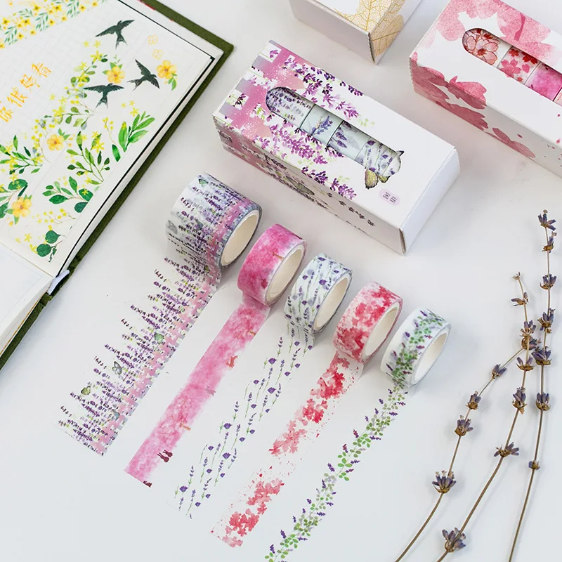 

Dumei Washi Tape Wisteria Floral Cute Paper Masking 5pcs/lotSet Japanese Stationery Kawaii Scrapbooking Supplies Sticker