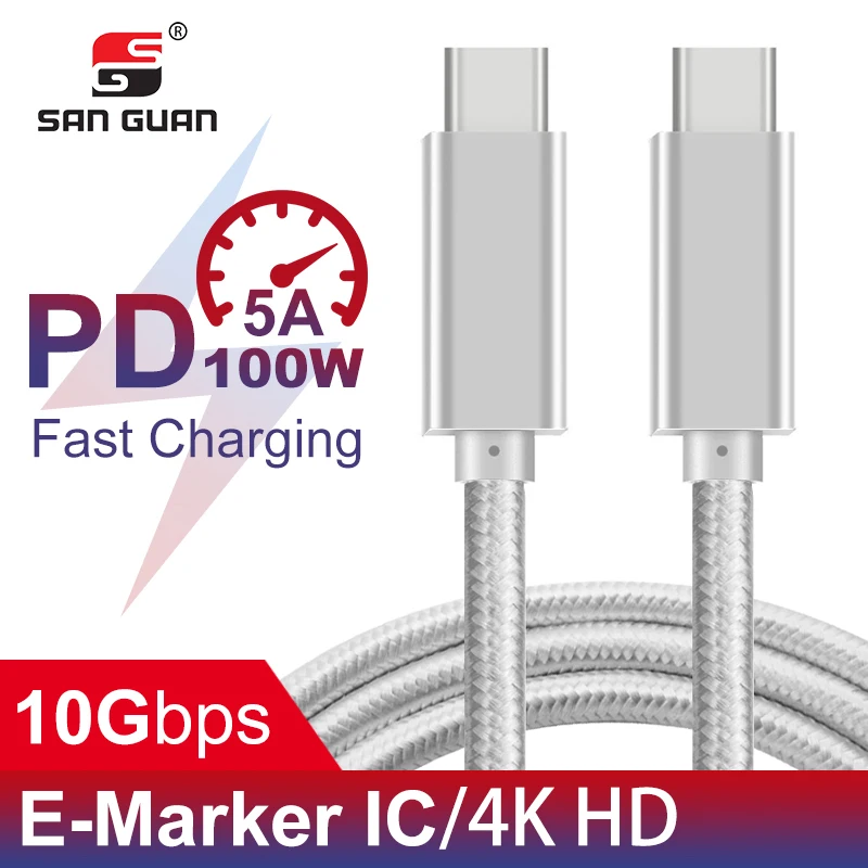 

5A Type C Cable USB C to USB C 3.1 Gen2 5A PD 100W 10Gbps 4K60Hz Thunderbolt3 for Macbook Pro Nintendo Switch s9 huawei p20