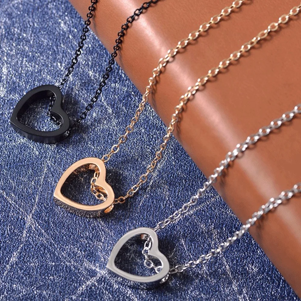Trendy Gold Black Simple Metal Heart Circle Stainless Steel Couple Loop Necklace Fashion Jewelry | Украшения и аксессуары