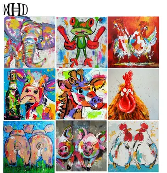 

MHD Full square & round diy diamond painting watercolor chicken pig cow crystal decoration 3d embroidery mosaic children's gift