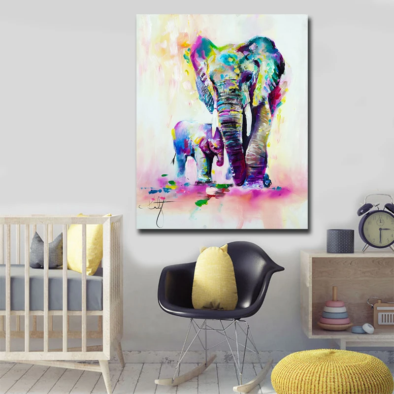 Colorful Abstract Elephant Painting Canvas Posters and Prints Wall Art Painting cuadros decoracion salon Poster Pictures