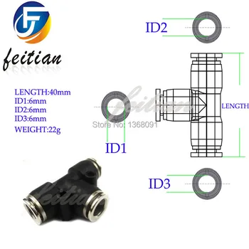 

High quality 20 PCS 6mm Plastic Push In Equal Tee Pneumatic Quick Connector Fitting Pipe/Copper head connector FREE SHIPPING