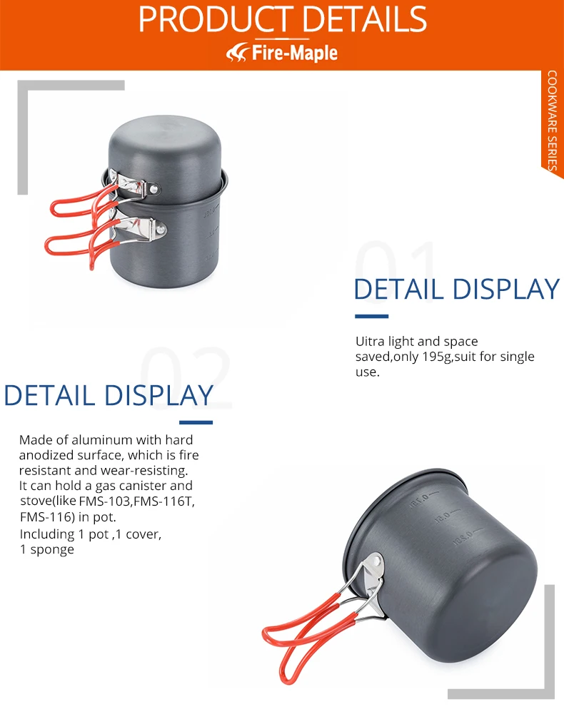 Fire Maple Кемпинг горшок чаша складной альпинизмом набор для приготовления пищи горшки для 1 человека 195 г FMC-207 Сверхлегкий Открытый одна посуда