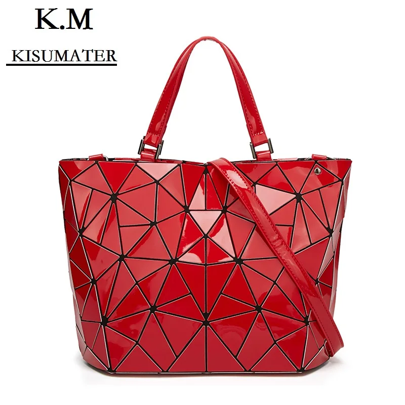 

2019 New Fashion women geometry lattic handbag vintage geometric Plain Folding totes hologram laser shoulder bag Free Shipping