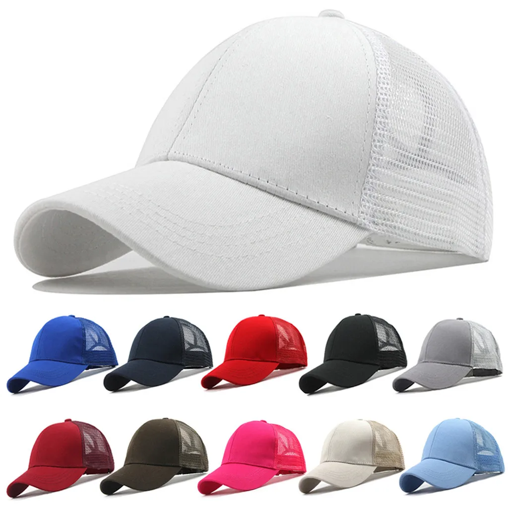 

Summer Unisex Women Men Adjustable Ponytail Messy Buns Trucker Plain Cap Baseball Visor Caps Hats Fashion Accessories
