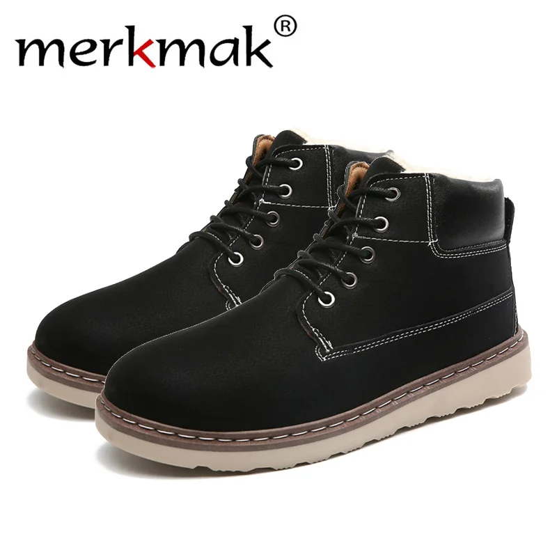 

Merkmak 2018 New Arrival Winter Boots Men Suede Leather Unisex Style Fashion Male Work Shoes Boot Large size